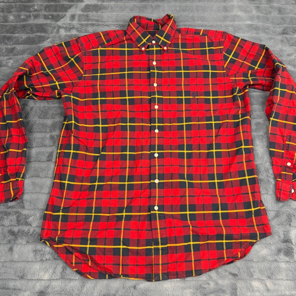 Ralph Lauren Mens Large Tall LT Red Plaid Cotton Button Down Shirt 14821